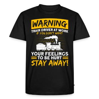 Warning Train driver at work Locomotive - Men's Premium Organic T-Shirt - black - Front - Nico (187cm)