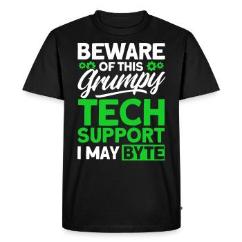 Méfiez-vous du support technique grincheux - T-shirt Premium bio Homme - noir - Devant - Nico (187cm)