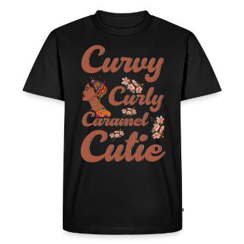 Curvy Curly Caramel Sweet Feminist - Men's Premium Organic T-Shirt - black - Front - Nico (187cm)