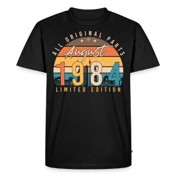 Août 1984 Vœux d’anniversaire - T-shirt Premium bio Homme - noir - Devant - Nico (187cm)