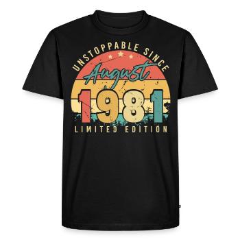 1981 En août Millésime - T-shirt Premium bio Homme - noir - Devant - Nico (187cm)