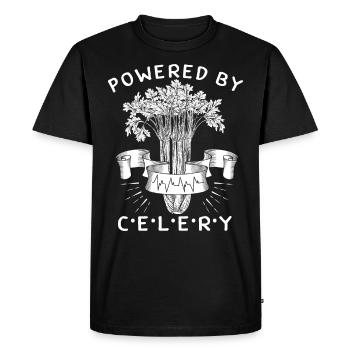 Celery, Powered-By-Celery, funny saying - Men's Premium Organic T-Shirt - black - Front - Nico (187cm)