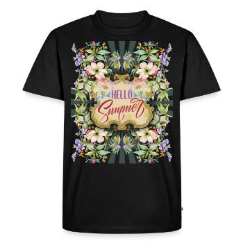 Vintage Flowers, Summer Saying Hello-Summer - Men's Premium Organic T-Shirt - black - Front - Nico (187cm)