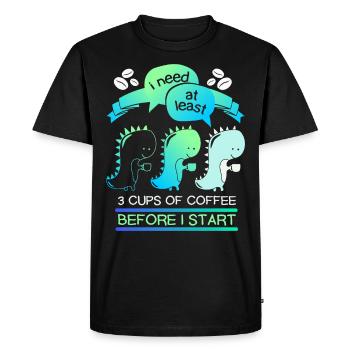 Dinosaure buveur de café, café drôle de dicton - T-shirt Premium bio Homme - noir - Devant - Nico (187cm)