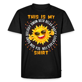 Vacances à la mer, soleil, bière, dicton drôle - T-shirt Premium bio Homme - noir - Devant - Nico (187cm)