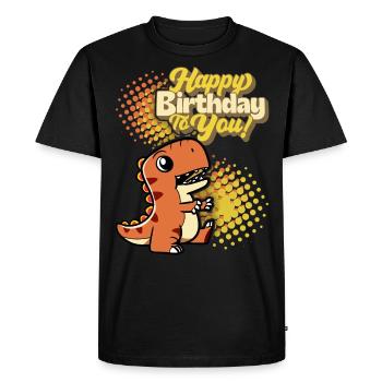 Dinosaure d’anniversaire, typographie de joyeux anniversaire - T-shirt Premium bio Homme - noir - Devant - Nico (187cm)