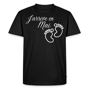 J' arrive en Mai annonce naissance futur bébé - T-shirt Premium bio Homme - noir - Devant - Nico (187cm)