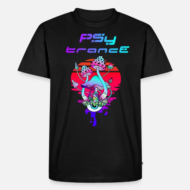 Psytrance Psychedelic Pilz Sunset - Männer Premium Bio T-Shirt - Schwarz
