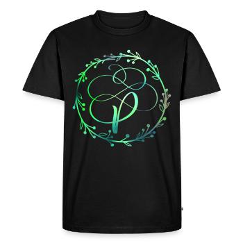 Monogramme, lettre P, ornement de calligraphie - T-shirt Premium bio Homme - noir - Devant - Nico (187cm)