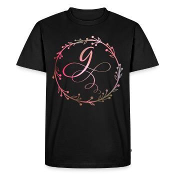 Monogramme, lettre G, ornement de calligraphie - T-shirt Premium bio Homme - noir - Devant - Nico (187cm)