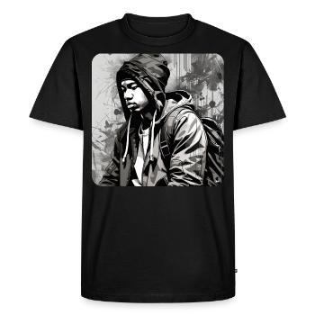 Man in Hip Hop Rap Style - Men's Premium Organic T-Shirt - black - Front - Nico (187cm)
