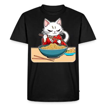 Cute asian cat and ramen noodles - Men's Premium Organic T-Shirt - black - Front - Nico (187cm)