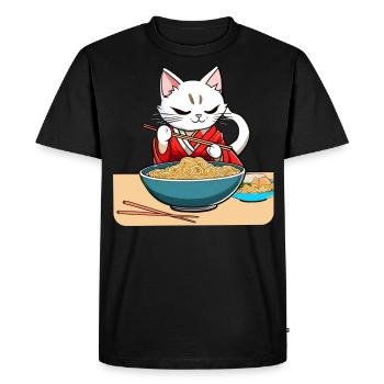 Cute asian cat and ramen noodles - Men's Premium Organic T-Shirt - black - Front - Nico (187cm)