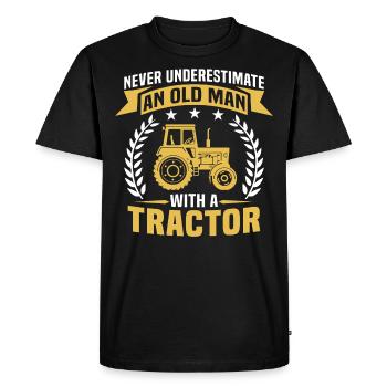 Never Underestimate An Old Man With A Tractor - Men's Premium Organic T-Shirt - black - Front - Nico (187cm)