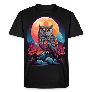 MOONLIT MYSTIQUE: A COLORFUL OWL’S NIGHTTIME VIGIL - Men's Premium Organic T-Shirt - black - Front - Nico (187cm)