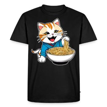 Chat mignon et affamé avec des spaghettis - T-shirt Premium bio Homme - noir - Devant - Nico (187cm)
