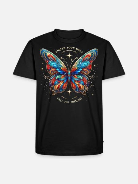 Freedom Wings Butterfly - Männer Premium Bio T-Shirt - Schwarz