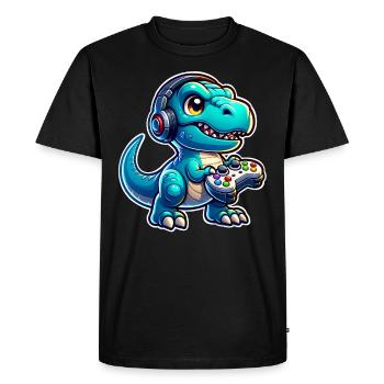 Gaming Dinosaur T Rex - Men's Premium Organic T-Shirt - black - Front - Nico (187cm)
