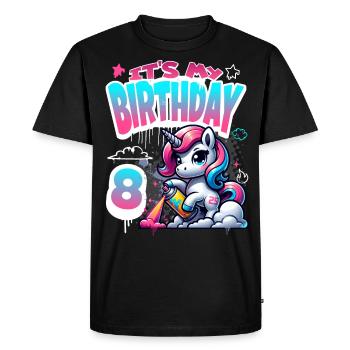 8ème anniversaire licorne graffiti fille - T-shirt Premium bio Homme - noir - Devant - Nico (187cm)