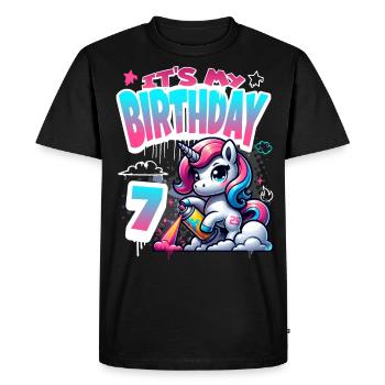 7ème anniversaire Licorne Graffiti Girl - T-shirt Premium bio Homme - noir - Devant - Nico (187cm)