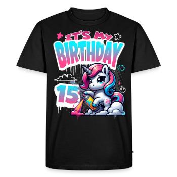 15ème anniversaire licorne graffiti fille - T-shirt Premium bio Homme - noir - Devant - Nico (187cm)