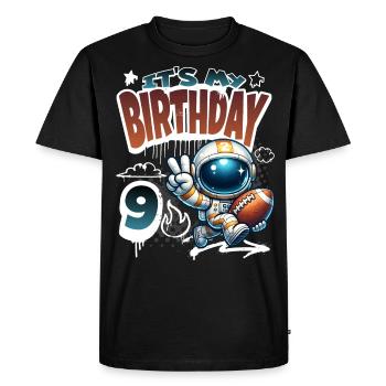 Astronaut 9th Birthday Football - Men's Premium Organic T-Shirt - black - Front - Nico (187cm)