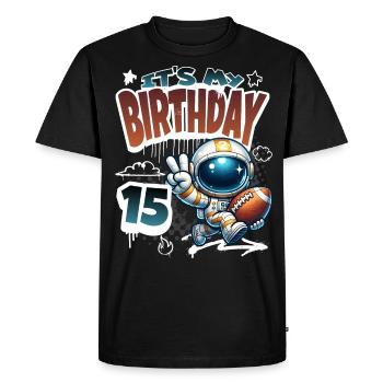 Astronaute 15e anniversaire Football - T-shirt Premium bio Homme - noir - Devant - Nico (187cm)