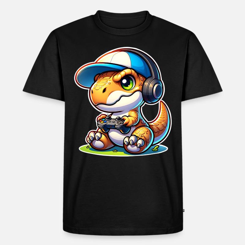 Gaming Dinosaurier T Rex - Männer Premium Bio T-Shirt - Schwarz