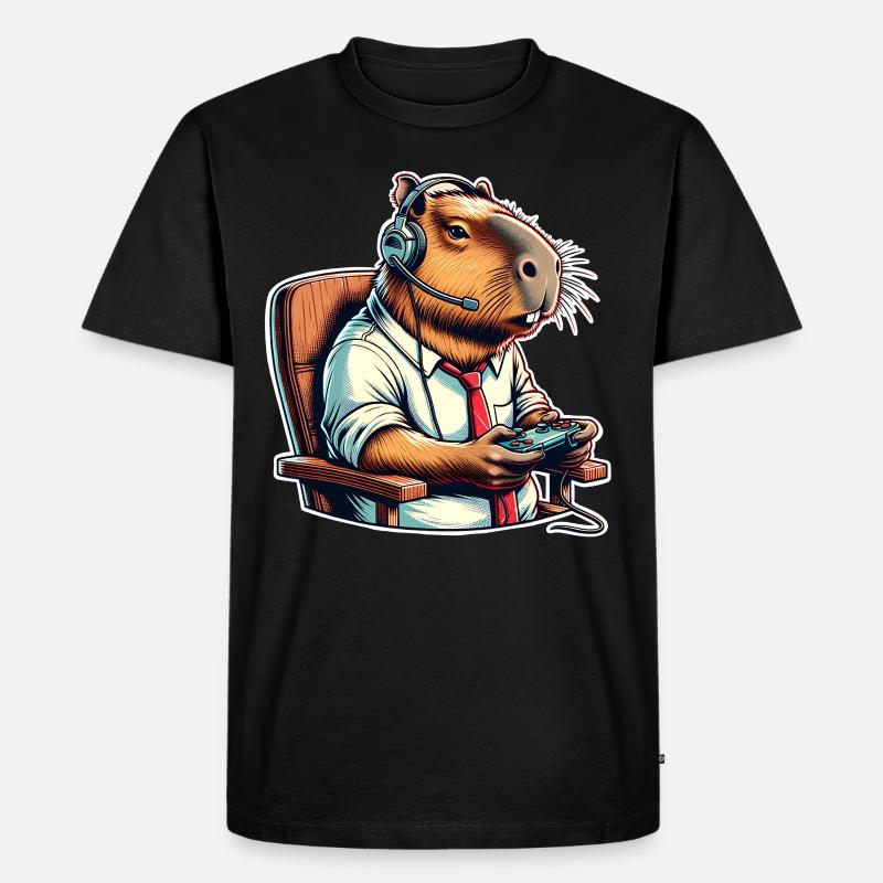 Capybara Gaming Nerd - Männer Premium Bio T-Shirt - Schwarz