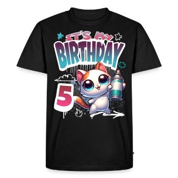 5th Birthday Cat Graffiti - Men's Premium Organic T-Shirt - black - Front - Nico (187cm)