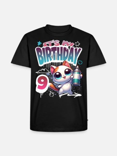 9th Birthday Cat Graffiti - Men's Premium Organic T-Shirt - black