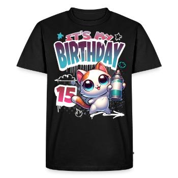 15th Birthday Cat Graffiti - Men's Premium Organic T-Shirt - black - Front - Nico (187cm)