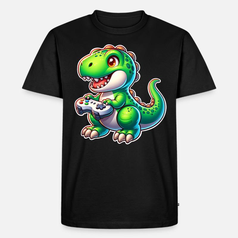 Gaming Dinosaurier T Rex - Männer Premium Bio T-Shirt - Schwarz
