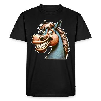 Cheval Sourire Drôle - T-shirt Premium bio Homme - noir - Devant - Nico (187cm)