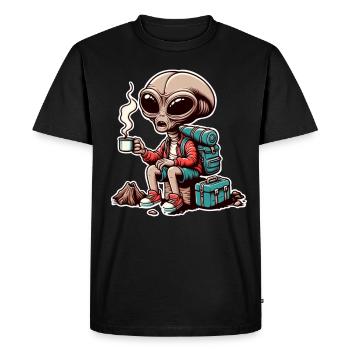 Hiking Alien Coffee Mountains - Men's Premium Organic T-Shirt - black - Front - Nico (187cm)