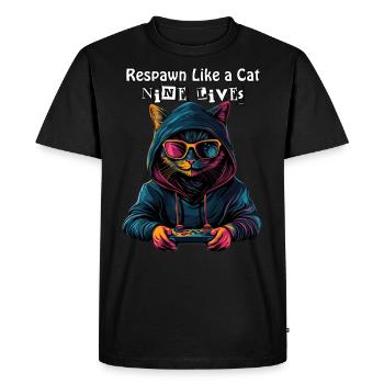 Respawn Like a Cat - Nine Lives Gamer Cat Design - T-shirt Premium bio Homme - noir - Devant - Nico (187cm)