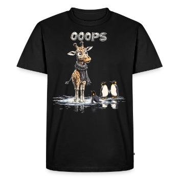 Ooops - Funny Giraffe and Penguins - Men's Premium Organic T-Shirt - black - Front - Nico (187cm)