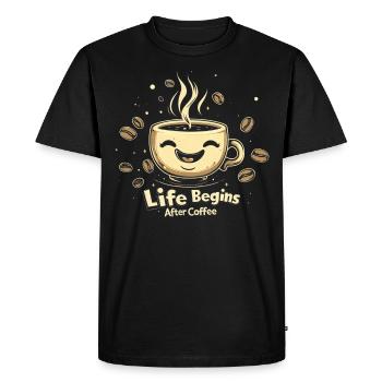 La vie commence après le café - Tasse à café drôle - T-shirt Premium bio Homme - noir - Devant - Nico (187cm)