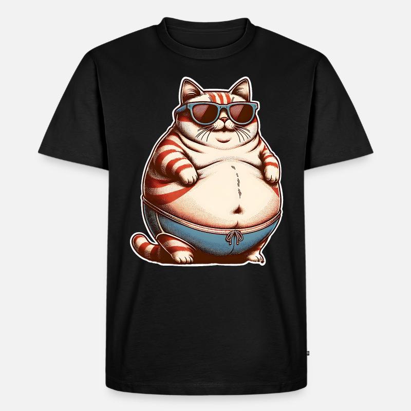 Dicke Katze - Männer Premium Bio T-Shirt - Schwarz