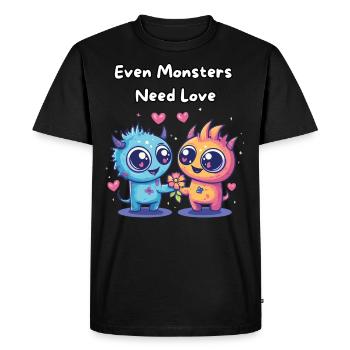 Even Monsters Need Love - Süße Monster - Men's Premium Organic T-Shirt - black - Front - Nico (187cm)