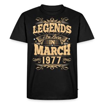 Légende de l’anniversaire de mars 1977 - T-shirt Premium bio Homme - noir - Devant - Nico (187cm)