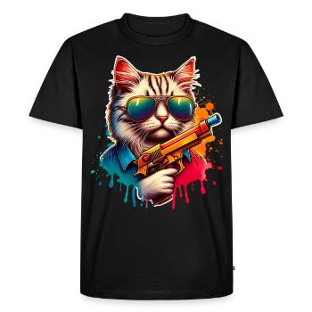 Cat Water Gun - Men's Premium Organic T-Shirt - black - Front - Nico (187cm)