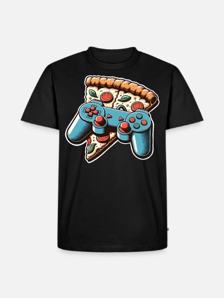 Pizza Gaming Gamer - Männer Premium Bio T-Shirt - Schwarz