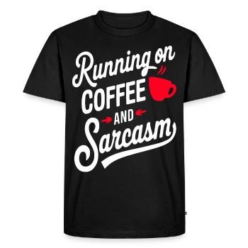 « Courir sur le café et le sarcasme"Design de café rétro - T-shirt Premium bio Homme - noir - Devant - Nico (187cm)