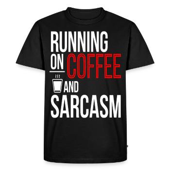 « Running on Coffee and Sarcasm » Moderne et audacieux - T-shirt Premium bio Homme - noir - Devant - Nico (187cm)