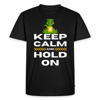 Keep Calm and Hold On Bitcoin - Men's Premium Organic T-Shirt - black - Front - Nico (187cm)