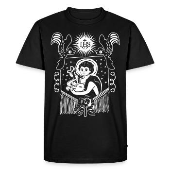 Jesus Christ, folk art, IHS, Jesus-with-sheep - Men's Premium Organic T-Shirt - black - Front - Nico (187cm)