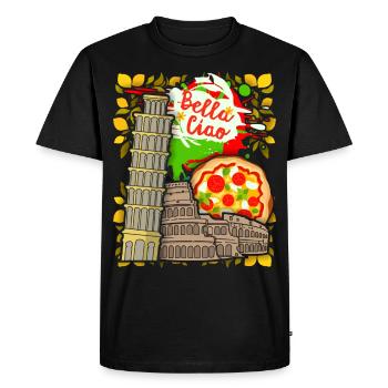 Italy Colosseum, Pisa, Pizza Design Bella-Ciao - Men's Premium Organic T-Shirt - black - Front - Nico (187cm)