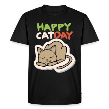 Cat, Happy Cat Day, Funny Cat, Cat Day - Men's Premium Organic T-Shirt - black - Front - Nico (187cm)