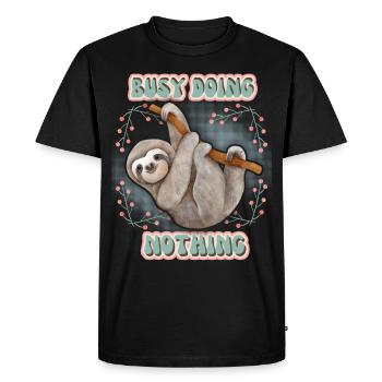 Sloth, Sloth, funny saying Doing-Nothing - Men's Premium Organic T-Shirt - black - Front - Nico (187cm)